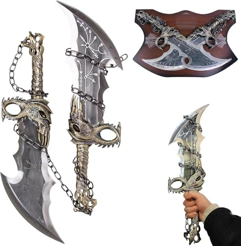 Generico Kratos Chaos Blade of GOW, Metal, A Set of Two Bades of Chaos with Display Plaque, Kratos Metal Chainsword, 1:1 Replica of War Game Props for Cosplay Display and Gift