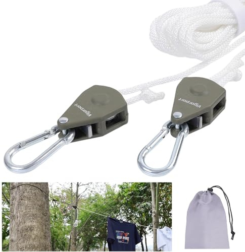 Vigorport Retractable Travel Clothesline, Portable Clothes Line Heavy Duty Rope Pully System with Carabiner for Outdoor Camping, Cruise Ships, Indoor Backyard, Balcony