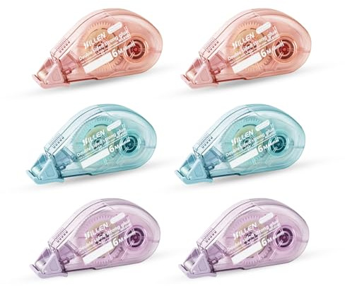 BOBOPACK 6 Stück Doppelseitiges Klebeband, Kleberoller, 6m x 6mm, Transparentes Doppelseitiges Klebeband für Büro, Basteln, Schule und mehr
