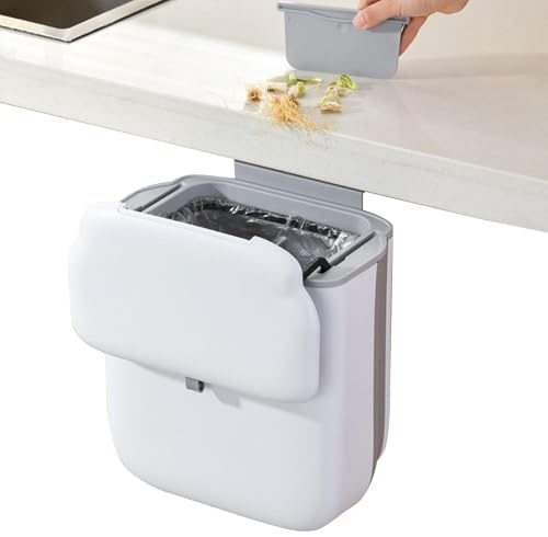 Cocina para contenedores de compost, gabinete de basura | 2.64 galones Papelera de gabinete con tapa - Cubo de basura pequeño plegable, debajo del contenedor para el armario, baño, habitación d