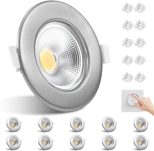 Allesgute 10er LED Einbaustrahler 230V Flach Dimmbar Gebürstet Edelstahl Led Spots 10W Einbauleuchten 850LM 4000K Neutralweiß Einbauspots für Wohnzimmer