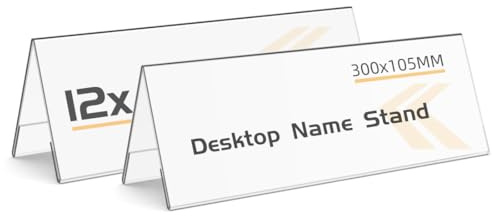 TAPKUA Porta Nomi da Tavolo 30x10,5 cm, 12 Pezzi Espositore Trasparente per Carta A4, Porta Biglietti da Visita a Doppia Faccia per Riunioni, Matrimoni, Scrivanie
