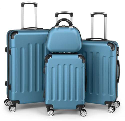 LEADZM Kofferset 4 teilig Hartschale (Navyblau) | Koffer Set aus ABS, Reisekoffer mit Rollen Groß, Hartschalenkoffer Set, Koffer & Trolleys mit Kosmetikkoffer