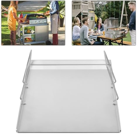 Fridgestea Plaque de cuisson en acier inoxydable - Convient pour l'induction - Plancha pour barbecue avec 2 poignées - Plaque teppanyaki - Design anti-fuite pour Weber, Napoléon, barbecue à gaz