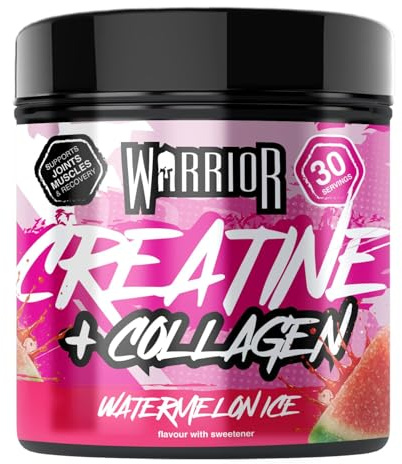 Warrior Creatine Monohydrate Powder + Hydrolysed Collagen Peptides 270g (30 Servings) – Micronised Creatine and Collagen Supplement for Muscle, Hair, Skin, Nails & Joints for Women – Watermelon Ice