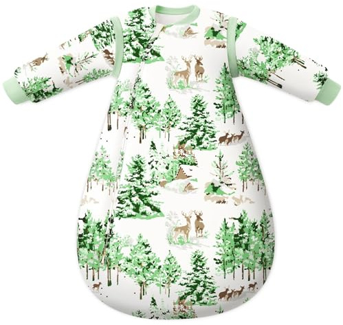 Unnivoll Schlafsack Baby Winter 3.5 Tog Baby Schlafsack 0-6 Monate Baumwolle Babyschlafsack Neugeborene mit Abnehmbare Ärmel Baumwolle Winterschlafsack Baby Warm und Weich 67 cm für Jungen Mädchen