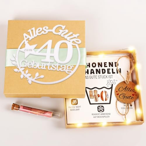TUZELIYA Geldgeschenke Geburtstag 40 Frauen & Männer - Geldgeschenke Verpackung Geburtstagskarte 40 mit LED Lichterkette, Lustig Geschenke zum 40 Geburtstag Frau Mann, Schonend Behandeln Geschenk 40
