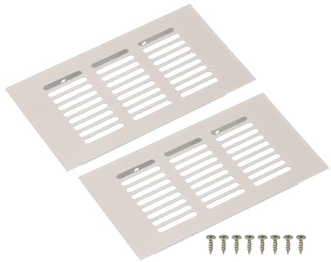 sourcing map Rejilla de ventilación rectangular, malla de aleación de aluminio, cubierta de ventilación con tornillos de montaje para armario, armario de zapatos (150 x 80 mm, gris cachemira)