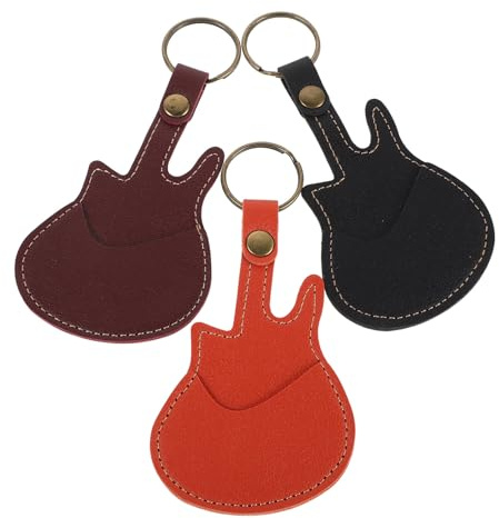 Abaodam 3 Piezas Llavero Organizador de Púas para Guitarra PU Resistente Arañazos con Funda Portátil para Músicos Soporte para Plectros y Tarjetas de Acceso Colores Negro Marrón y Naranja