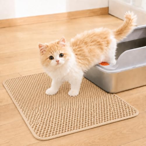 ERHAOG Cat Litter Mat Trapping Mat 50 x 40 cm, Honeycomb Double Layer Design, Urine and Water Proof Material Scatter Control Less Waste Easier to Clean Washable