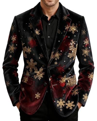 Generisch - Giacca in corduroy da uomo per Natale, Sakko natalizio, Slim Fit, Giacca natalizia, Regular Fit, Blazer natalizio, Giacca di Natale, Blazer festivo, Blazer per le vacanze, Blazer da festa