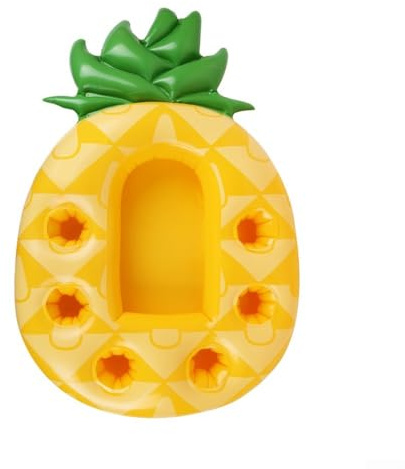 För flytande poolhållare med flera fack, uppblåsbart PVC-material för utomhusvattenskoj, lämplig för pool, strand och användning (ananas)