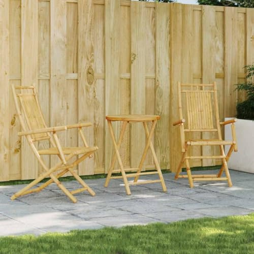 Tonture 3-TLG. Bistro-Set Bambus, klappbar, für Garten Balkon Terrasse, Robustes Outdoor-Möbelset, natürliche Holzoptik, wetterfestes Patio-Möbel für Entspannung im Freien