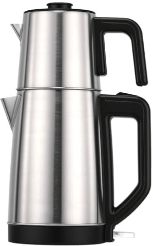 Asixxsix Máquina de té eléctrica turca, Hervidor doble de acero inoxidable con cierre automático y hervir Protectio seco, Mantenga la función caliente, Set de tetera turca con filtro