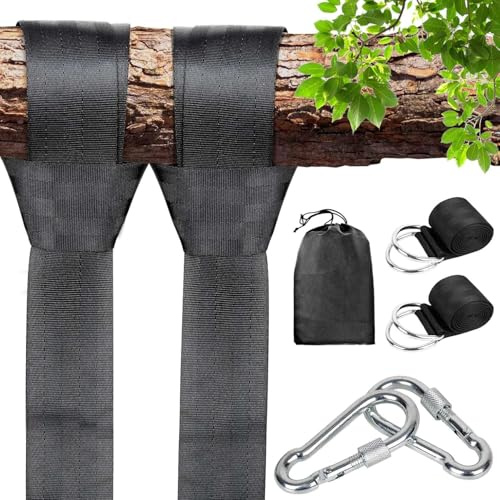 LQTSLFM Sangle Balancoire Arbre Fixation Hamac Charge Max 800kg Attache Balancoire Arbre Exterieur Corde Balancoire avec 2 Sangle 150cm × 5cm, 2 Mousquetons, 1 Sac