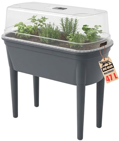 BigDean Hochbeet Frühbeet mit Abnehmbaren Beinen und Deckel 78x82x37cm | für Garten und Balkon aus Robustem Kunststoff Anthrazit Wetterfest 78 x 82 x 37 cm