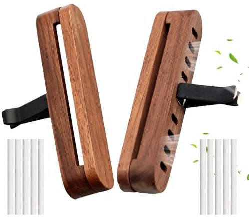 Yeria 2 diffusori di profumo per auto in legno con 10 bastoncini di ricarica, deodorante per auto, a lunga durata, per interni, oli essenziali, diffusore di aromi per prese d'aria dell'auto, accessori
