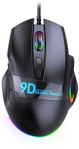 Zunate Souris Filaire RVB, 7 Effets D'éclairage, 9 Boutons Programmables, Souris de Jeu Ergonomique 12 000 DPI, avec 20 Profils Macro Intégrés, pour Jeux sur Ordinateur PC