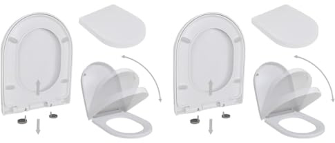QUAHEAS Sedile WC con abbassamento automatico e chiusura ammortizzata, 2 pezzi, in plastica bianca, rimovibile con sgancio rapido, universale, compatibile con WC, coperchio WC con cerniera stabile