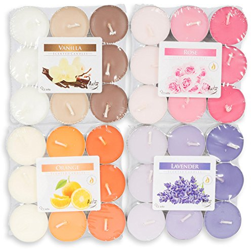 72 Teelichter 4x18 Stück Lavendel Rose Vanille Orange Duftkerzen Deko Kerzen Aroma Duft
