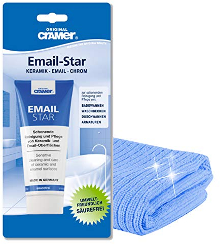 Cramer Email-Star, Reinigungspaste, Polierpaste, schonenden Reinigung von Keramik, Emailoberflächen - Gratis Microfasertuch by kör4u - Made in Germany