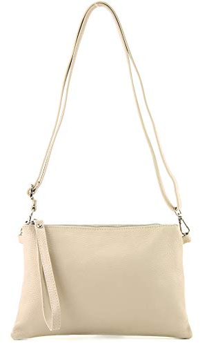 modamoda de T186 Damen Leder Clutch Umhängetasche Abendtasche handmade in Italy, Farbe:Creme