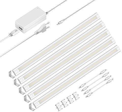 ledscom.de LED Unterbau-Leuchte SIRIS weiß matt, mit Verbinder, Eckmontage, flach, je 50cm, je 531lm, warm-weiß, 5er Set