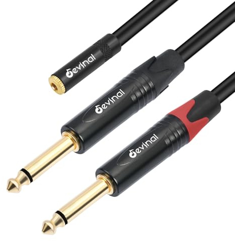 Devinal Cavo splitter da 3,5 mm a doppio 1/4 Y, adattatore TRS femmina da 1/8 a doppio TS maschio da 6,35 mm, convertitore stereo mini jack femmina a mono da 2 quarto di pollice, 0,3 m