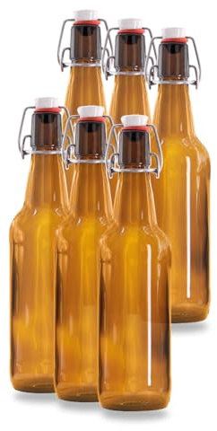 Lot de 6 bouteilles de bière 500 ml brun avec bouchon mécanique – Bouteilles en verre à remplir pour bière maison, parfaites pour le brassage DIY