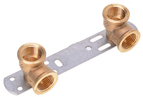 Aqbau® Montageeinheit, Montageplatte, Wandscheibe Für Badezimmerarmaturen, Wasser Trinkwasser Messing Metall, Montageplatte wasseranschluss 1/2x1/2 Abstandsmaß von 100 mm