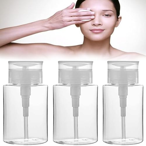 DXIA 3 Stück Pumpflasche Transparent, 200ml Transparent Parfümzerstäuber Leere Pumpspender Reise, Nagellackentferner Pumpe Dispenser leeren Plastikflasche, Nagellackentferner Flasche für Zuhause