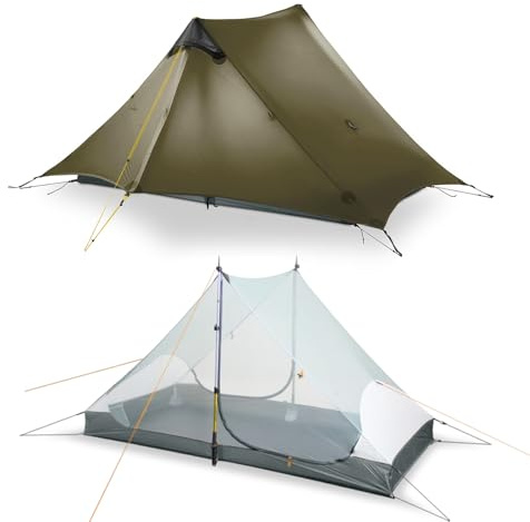 LANSHAN Ultralight Tent 3-Season Waterproof Backpacking Tent for 2 Person Camping, Climbing, Hiking, Travelling, Mountaineering, 2-Person, Khaki