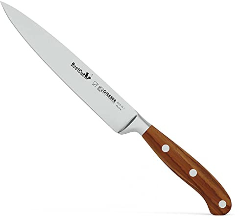 Giesser seit 1776 - Made in Germany - scharfes Zubereitungsmesser geschmiedet Olivenholz BestCut Olive, 15 cm, schmales Küchenmesser rostfrei