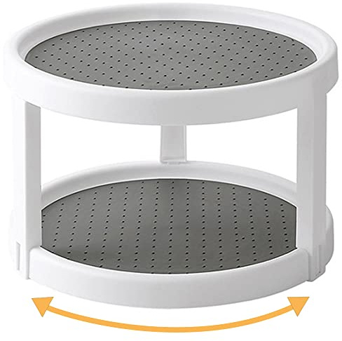 OWATCH 2 nivåer halkfri skivspelare Lazy Susan kryddhylla organisatör, 360 graders roterande kryddorganisatör, 25 cm snurrande organiserare för skafferiskåp, kök, bänkskiva, sminkställ visningsstativ