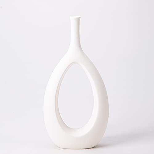 Keramik Vase für Pampasgras Weiße Blumenvase als Moderne Wohnzimmer vasen Deko,Große Vase 30 cm Hoch,Vase Weiß Matt auch für Trockenblumen, Büro und Esstisch