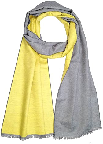 SEABRIGHT Schal 100% Seide Seidenflanell Seidenschal Flauschig Warm Dick SC-S-SD-2106-1 Unifarbe Unifarbig Gelb Grau