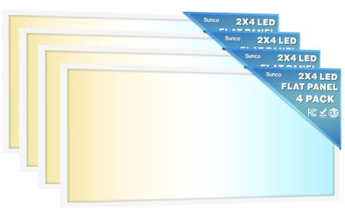 Sunco 2x4 LED Flat Panel Light Drop Ceiling Office Shop Commercial Warehouse Fixture, 6500 Lumens, Selectable Features, 30W/40W/50W, 4000K/5000K/6000K, Dimmable (0-10V), Dustproof ETL 4 Pack