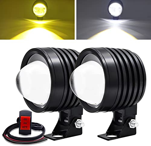 Biqing Feux Additionnels Moto, 60W 2 Inch Feux de Conduite Motos 12V Projecteur Moto Ambre/Blanc Double Couleur Auxiliaires 1200LM + Interrupteur 3 Fils