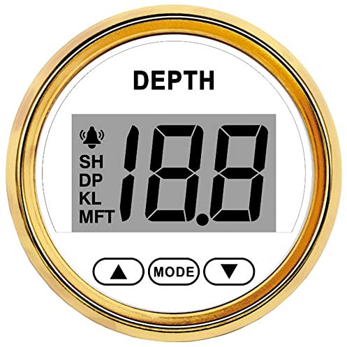 JINGERL 52MM Depth Gauge Waterproof IP67 Digital Marine Boat Depth Meter Pulse Signal for Yacht with White Backlight 9-32V Depth Meter (Color : WG)