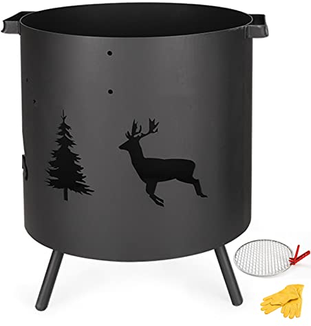 LTL Industrielle Feuertonne, Langlebiges Gusseisen Outdoor Feuerstelle, mit 3-Beinbein Standfuß & Grillrost, Feuerfass Für Den Einsatz Im Garten, Balkon Und Auf Der Terrasse,35×27CM