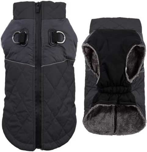 JoyDaog Warmer Fleece-Hundemantel für kleine Hunde, D-Ringe, wasserdichte Welpenjacke für den kalten Winter, Schwarz, Größe S