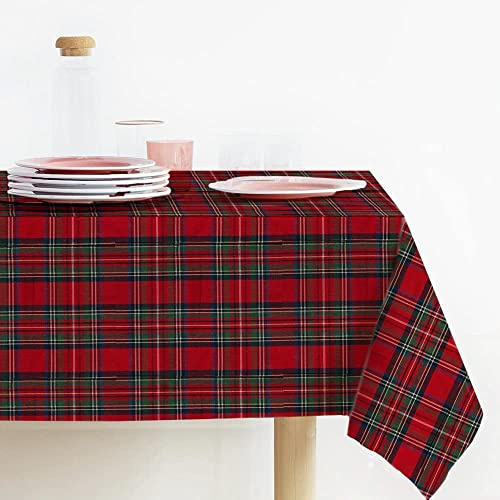 Lovely Home Tovaglia Natalina di Natale Rettangolare Tessuto Tinto Filo Lurex Tartan Prodotta In Italia, Tovaglia Natalizia Made In Italy, Fantasia Scozzese (140x300, Rosso)