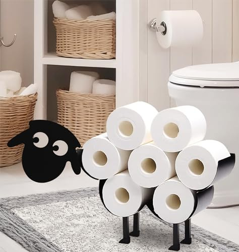 Teaeeno Witziger Toilettenpapierhalter mit Schafen, Tier-Aufbewahrung, Papierhalter für Toilette, freistehend, Metall, Tier-Toiletten, Papier-Organizer für zusätzliche 8 Rollen