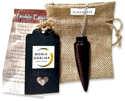 WORLD GOBLINS Péndulo Egipcio de Madera 6CM con Cadena de Plata de Ley 925. 21CM | Radiestesia Adivinación + Folleto Explicativo y Bolsa Yute. Joyería Espiritual (Péndulo Faraón 6 cm)