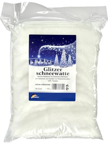 naninoa Schnee-Watte mit Glitzer-Effekt 100g. Kunstschnee Dekoschnee Füllmaterial Bastelwatte zum Basteln und Dekorieren