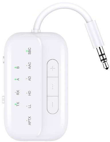 Receptor transmisor Bluetooth, adaptador inalámbrico V5.3 2 en 1 para avión, TV, PC, gimnasio, interruptor. Soporta hasta 2 AirPods/Auriculares. Receptor de audio para coche o hogar, con AptX baja
