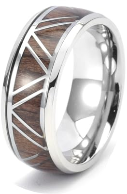 Bishilin Edelstahl Ring Personalisiert, Damen Herren Ringe 9MM mit Braun Holz Bandring Ring Größe 57 (18.1), Freundschaftsringe Paar Ring Hochzeit Silber