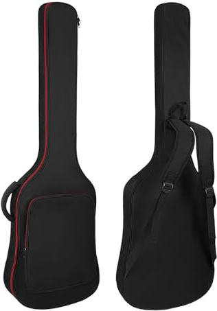 HOHIYO Sac à dos pour guitare basse avec rembourrage de 10 mm - Étanche - Avec sangle de protection du cou et bandoulière réglable - Noir, Noir , Bass Guitar Bag-Red Zipper