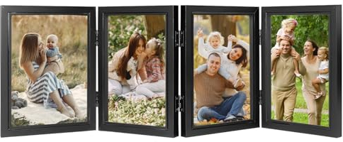 Getyjoe 4 Bilderrahmen Collage 12.5x17.5 Bilderrahmen Klappbar Schwarz mit Doppelseitigem Display Drehbar Mehrfach Fotorahmen für Familie Freund Geschenk und Büro Decoration