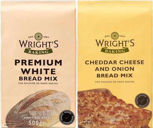 Wright's selection pack | Premium White Bread Mix And cheddar and onion bread mix | Simply Add Oil and Water | For Machine or Hand Baking | Suitable for Vegetarians (NP)